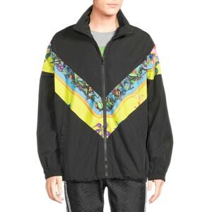 $1,895 NWT Versace Black Baroque Pattern Polyester Insert Zip Jacket Size S